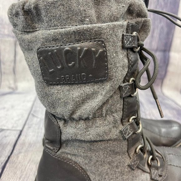 Lucky Brand Lace Up Duck Boot Women's Faux Fur Lined Winter Rain trail Boot Gray - Picture 3 of 12